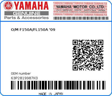 Product image: Yamaha - 63P2819987K0 - O/M F150A/FL150A '09 