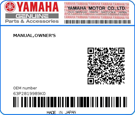 Product image: Yamaha - 63P2819989K0 - MANUAL,OWNER'S 