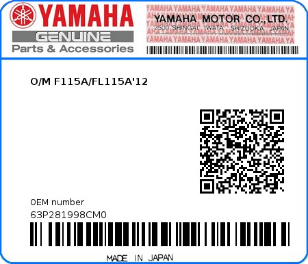 Product image: Yamaha - 63P281998CM0 - O/M F115A/FL115A'12 