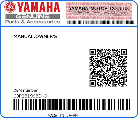 Product image: Yamaha - 63P281998DK0 - MANUAL,OWNER'S 