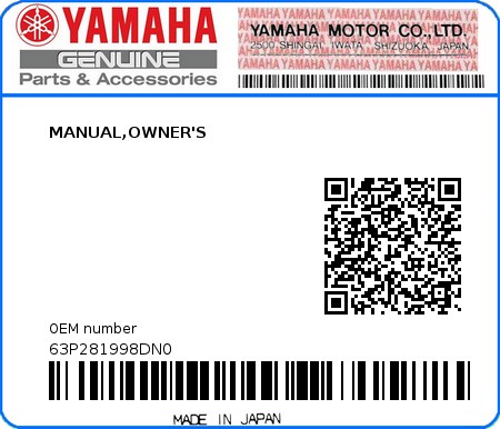 Product image: Yamaha - 63P281998DN0 - MANUAL,OWNER'S  0