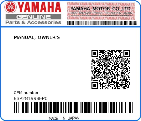 Product image: Yamaha - 63P281998EP0 - MANUAL, OWNER'S  0