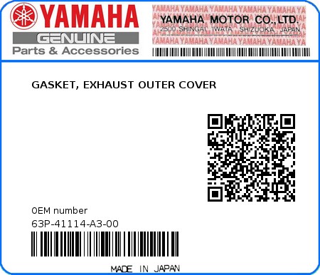 Product image: Yamaha - 63P-41114-A3-00 - GASKET, EXHAUST OUTER COVER 