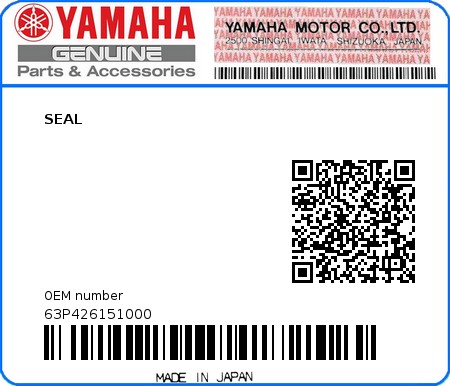 Product image: Yamaha - 63P426151000 - SEAL  0