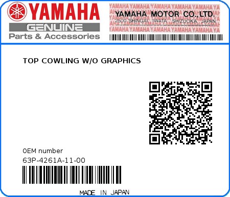 Product image: Yamaha - 63P-4261A-11-00 - TOP COWLING W/O GRAPHICS 