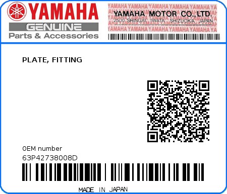 Product image: Yamaha - 63P42738008D - PLATE, FITTING 