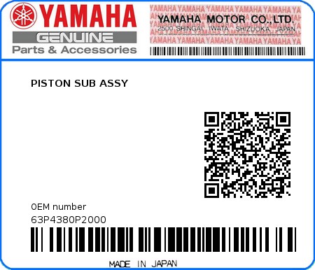 Product image: Yamaha - 63P4380P2000 - PISTON SUB ASSY 