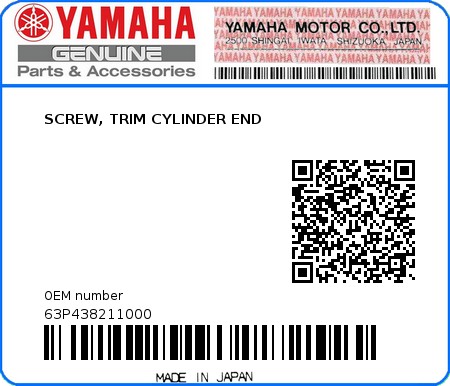 Product image: Yamaha - 63P438211000 - SCREW, TRIM CYLINDER END  0