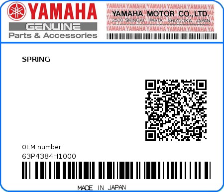 Product image: Yamaha - 63P4384H1000 - SPRING 