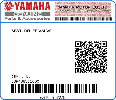 Product image: Yamaha - 63P438511000 - SEAT, RELIEF VALVE 