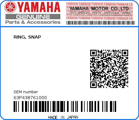 Product image: Yamaha - 63P438761000 - RING, SNAP 