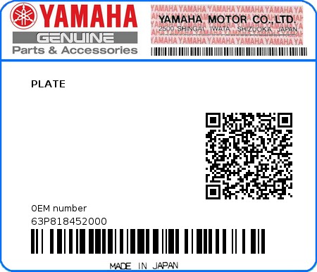 Product image: Yamaha - 63P818452000 - PLATE 