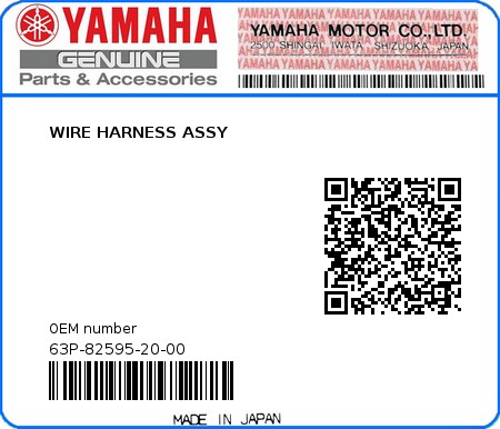 Product image: Yamaha - 63P-82595-20-00 - WIRE HARNESS ASSY  0