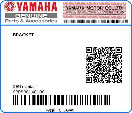 Product image: Yamaha - 63P836140100 - BRACKET 