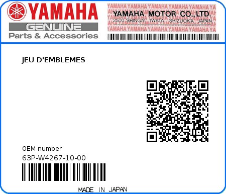 Product image: Yamaha - 63P-W4267-10-00 - JEU D'EMBLEMES 