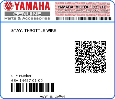 Product image: Yamaha - 63V-14497-01-00 - STAY, THROTTLE WIRE 