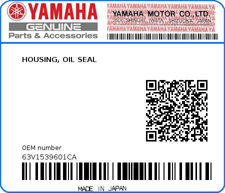 Product image: Yamaha - 63V1539601CA - HOUSING, OIL SEAL  0