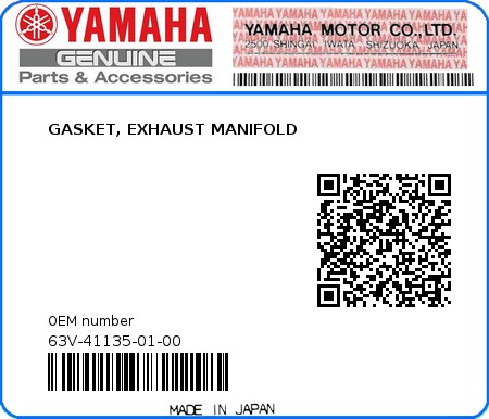 Product image: Yamaha - 63V-41135-01-00 - GASKET, EXHAUST MANIFOLD  0