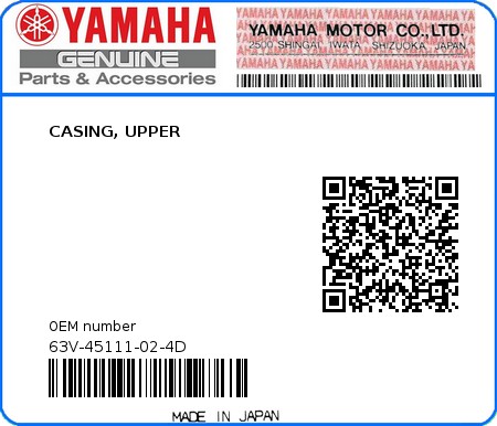 Product image: Yamaha - 63V-45111-02-4D - CASING, UPPER 