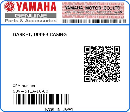 Product image: Yamaha - 63V-4511A-10-00 - GASKET, UPPER CASING 