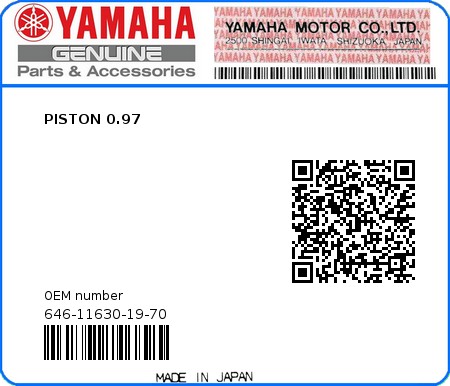 Product image: Yamaha - 646-11630-19-70 - PISTON 0.97 