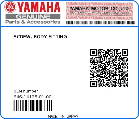 Product image: Yamaha - 646-14125-01-00 - SCREW, BODY FITTING 