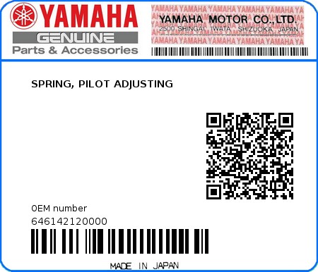 Product image: Yamaha - 646142120000 - SPRING, PILOT ADJUSTING 