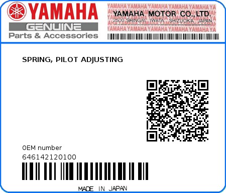 Product image: Yamaha - 646142120100 - SPRING, PILOT ADJUSTING 