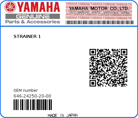 Product image: Yamaha - 646-24250-20-00 - STRAINER 1 