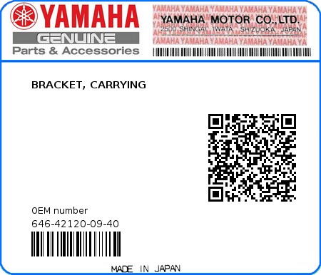 Product image: Yamaha - 646-42120-09-40 - BRACKET, CARRYING 