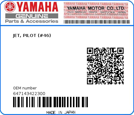 Product image: Yamaha - 647143422300 - JET, PILOT (#46) 