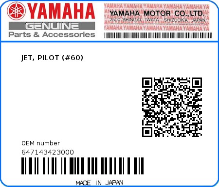 Product image: Yamaha - 647143423000 - JET, PILOT (#60)  0