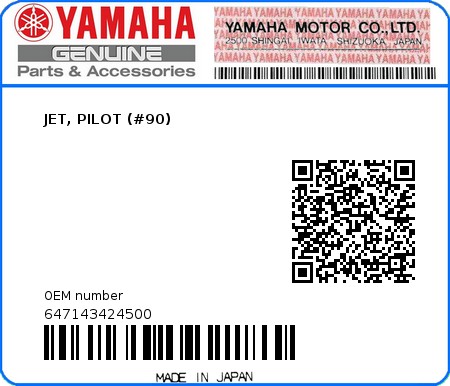 Product image: Yamaha - 647143424500 - JET, PILOT (#90) 