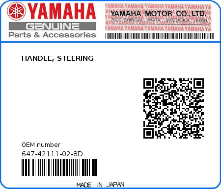 Product image: Yamaha - 647-42111-02-8D - HANDLE, STEERING 