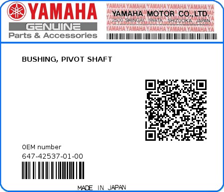 Product image: Yamaha - 647-42537-01-00 - BUSHING, PIVOT SHAFT 