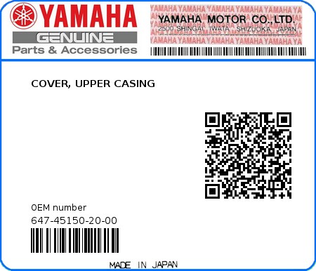 Product image: Yamaha - 647-45150-20-00 - COVER, UPPER CASING 