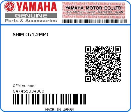 Product image: Yamaha - 647455334000 - SHIM (T:1.2MM) 