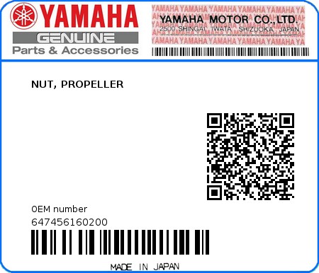 Product image: Yamaha - 647456160200 - NUT, PROPELLER 