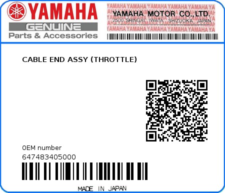 Product image: Yamaha - 647483405000 - CABLE END ASSY (THROTTLE)  0