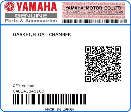 Product image: Yamaha - 648143840100 - GASKET,FLOAT CHAMBER 