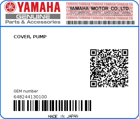 Product image: Yamaha - 648244130100 - COVER, PUMP  0