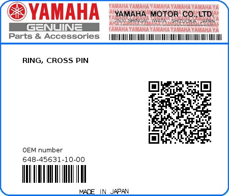 Product image: Yamaha - 648-45631-10-00 - RING, CROSS PIN 