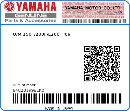 Product image: Yamaha - 64C281998EK0 - O/M 150F/200F/L200F '09  0