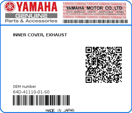 Product image: Yamaha - 64D-41110-01-S0 - INNER COVER, EXHAUST 