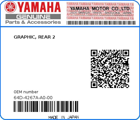 Product image: Yamaha - 64D-4267A-A0-00 - GRAPHIC, REAR 2 