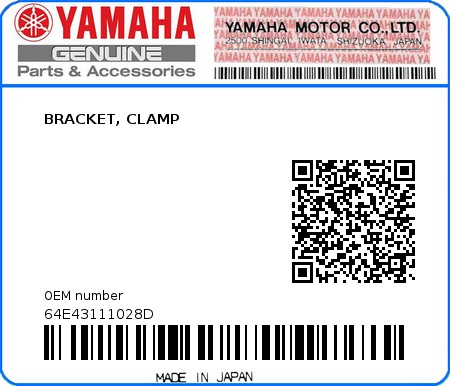 Product image: Yamaha - 64E43111028D - BRACKET, CLAMP  0