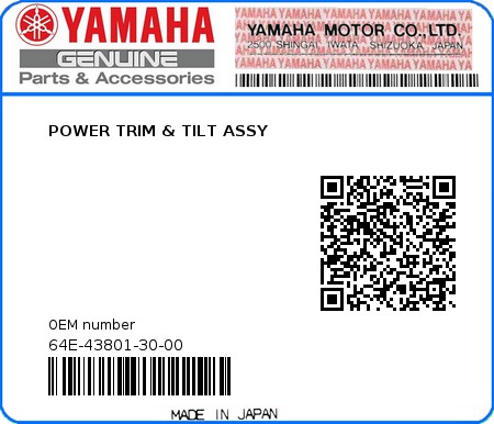 Product image: Yamaha - 64E-43801-30-00 - POWER TRIM & TILT ASSY 