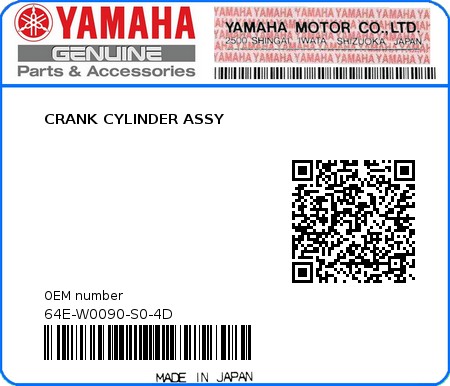 Product image: Yamaha - 64E-W0090-S0-4D - CRANK CYLINDER ASSY  0