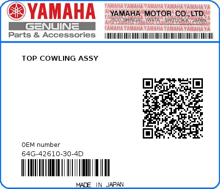 Product image: Yamaha - 64G-42610-30-4D - TOP COWLING ASSY  0