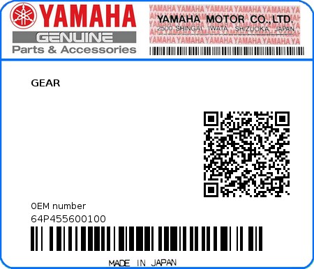 Product image: Yamaha - 64P455600100 - GEAR 